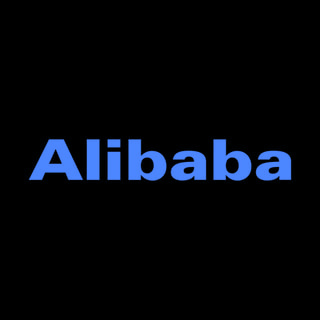 DoomBench-blue rendering of the Alibaba logo against a black background.