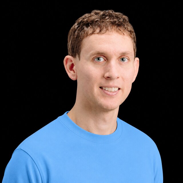 AI-generated portrait of Jacob Steinhardt wearing a DoomBench-blue top against a black background.