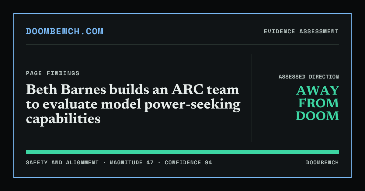 DoomBench social sharing card for Beth Barnes builds an ARC team to evaluate model power-seeking capabilities.