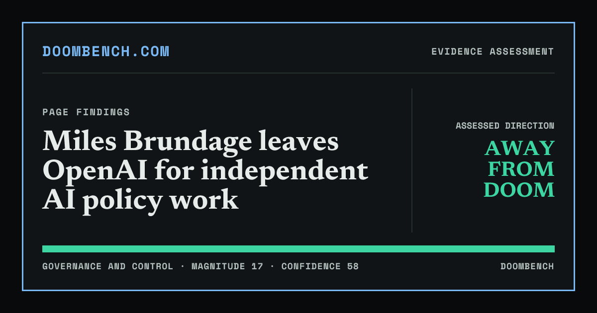 DoomBench social sharing card for Miles Brundage leaves OpenAI for independent AI policy work.