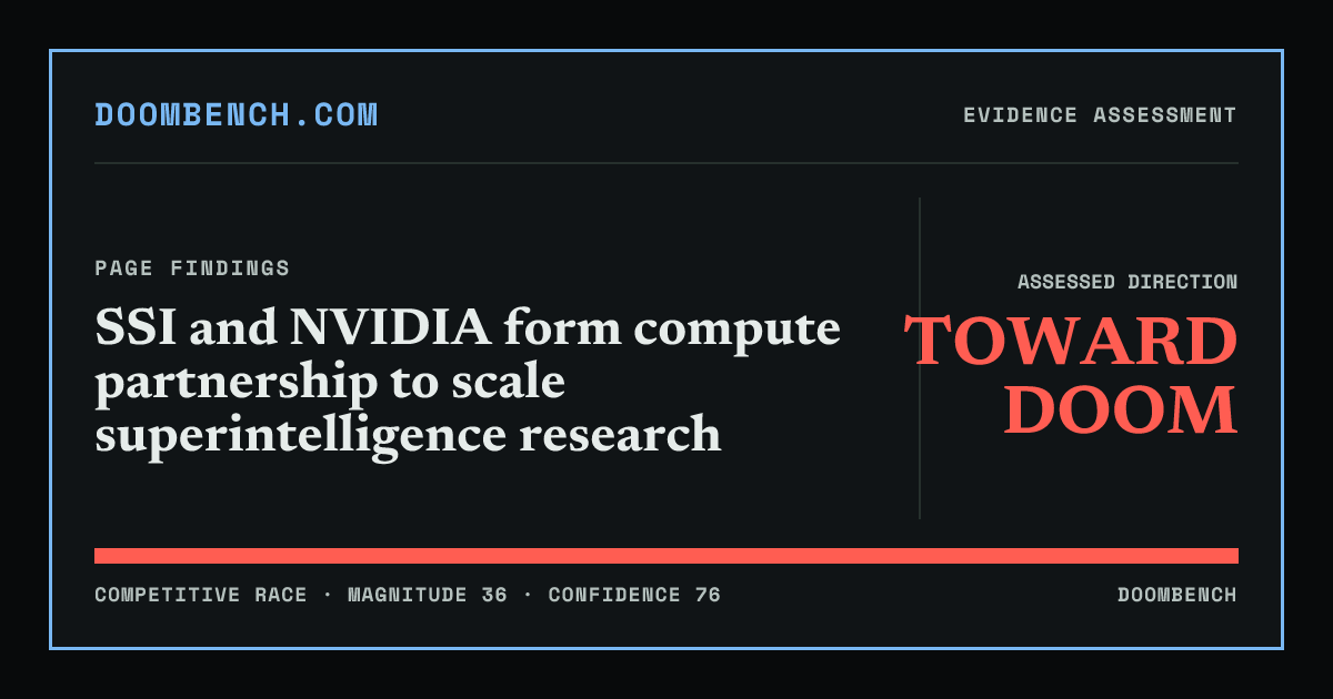DoomBench social sharing card for SSI and NVIDIA form compute partnership to scale superintelligence research.