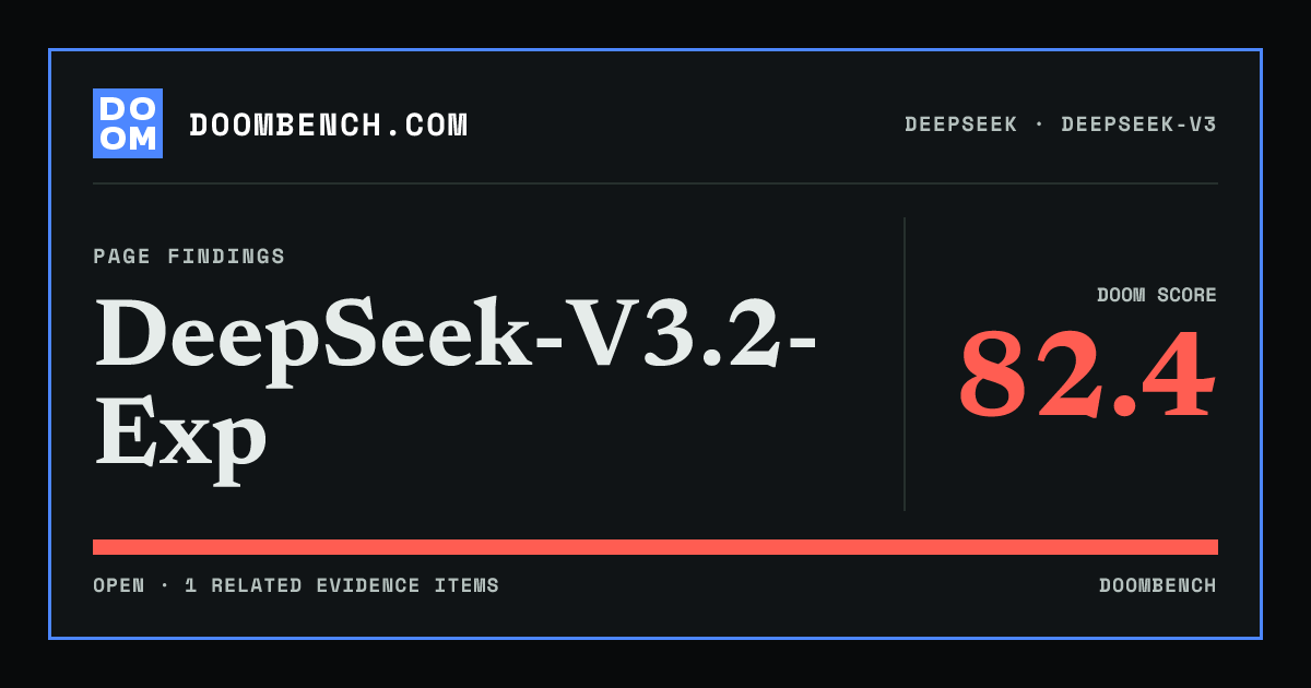 DoomBench social sharing card for DeepSeek-V3.2-Exp.