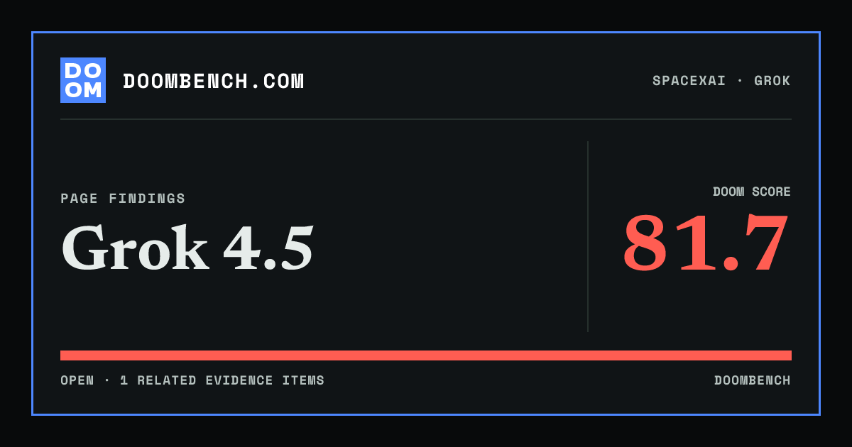 DoomBench social sharing card for Grok 4.5.