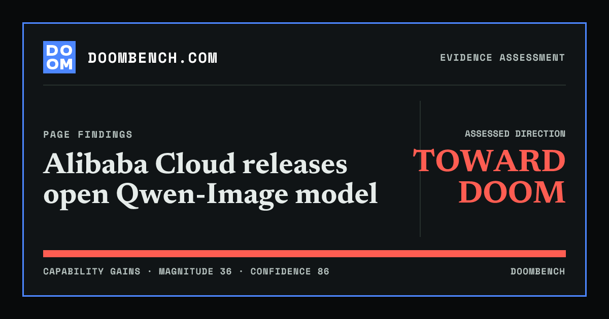 DoomBench social sharing card for Alibaba Cloud releases open Qwen-Image model.