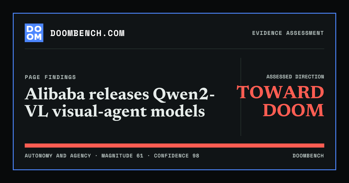 DoomBench social sharing card for Alibaba releases Qwen2-VL visual-agent models.