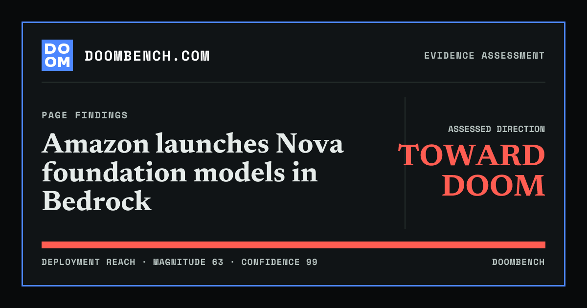DoomBench social sharing card for Amazon launches Nova foundation models in Bedrock.