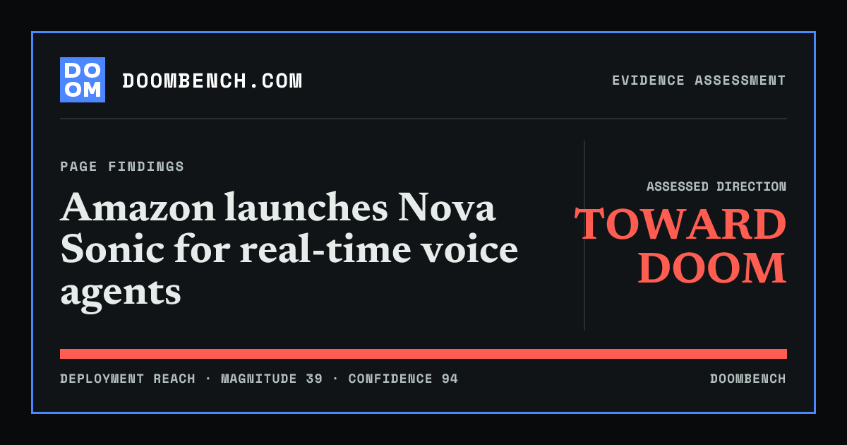 DoomBench social sharing card for Amazon launches Nova Sonic for real-time voice agents.