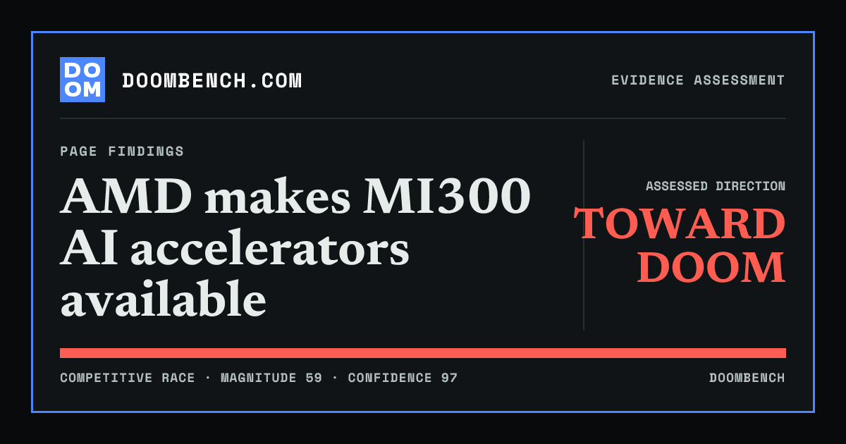 DoomBench social sharing card for AMD makes MI300 AI accelerators available.