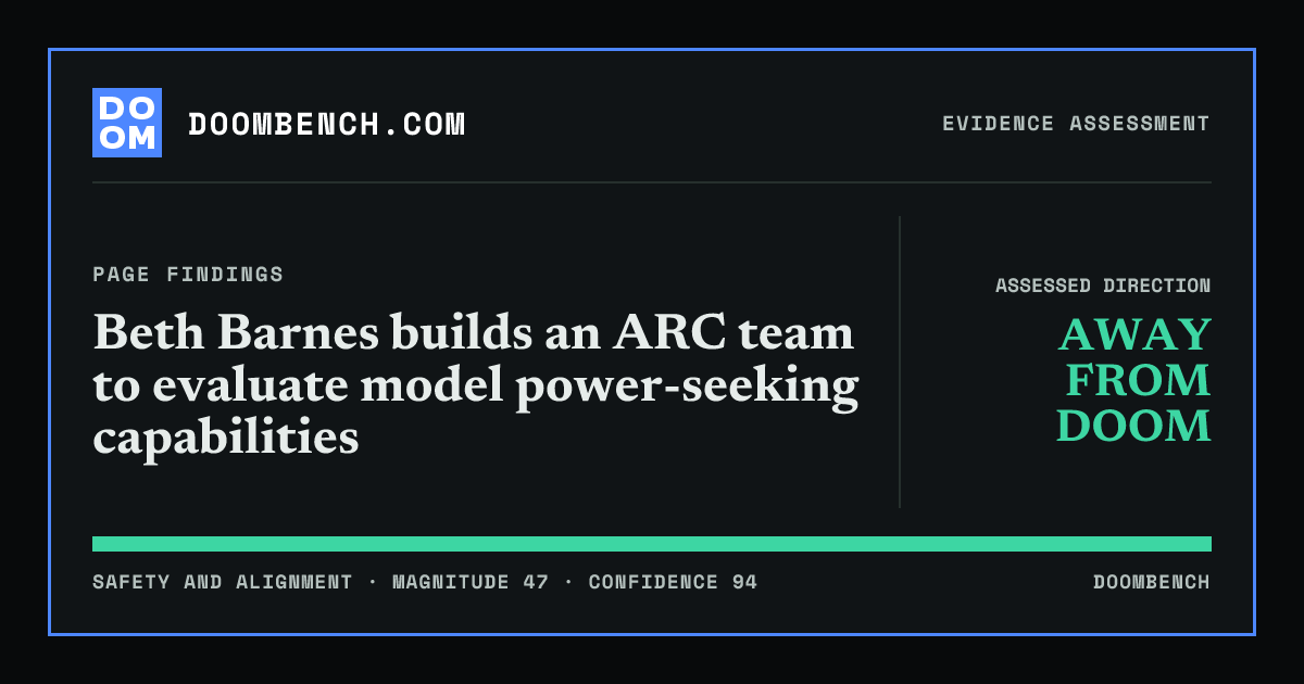 DoomBench social sharing card for Beth Barnes builds an ARC team to evaluate model power-seeking capabilities.
