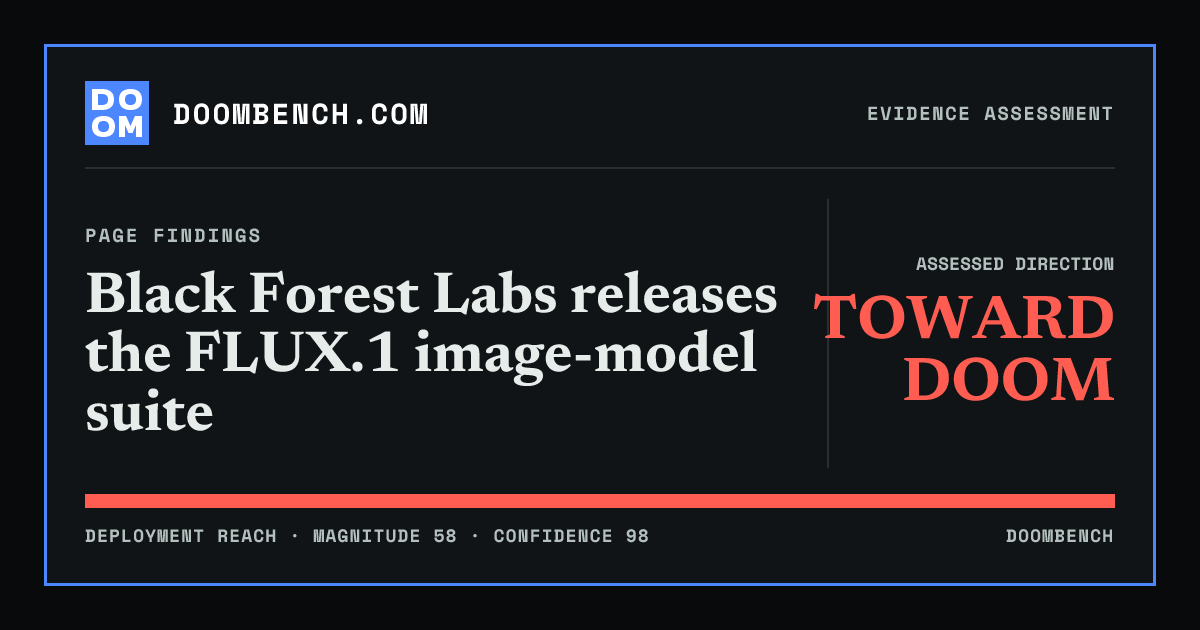 DoomBench social sharing card for Black Forest Labs releases the FLUX.1 image-model suite.