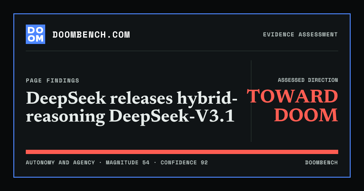 DoomBench social sharing card for DeepSeek releases hybrid-reasoning DeepSeek-V3.1.