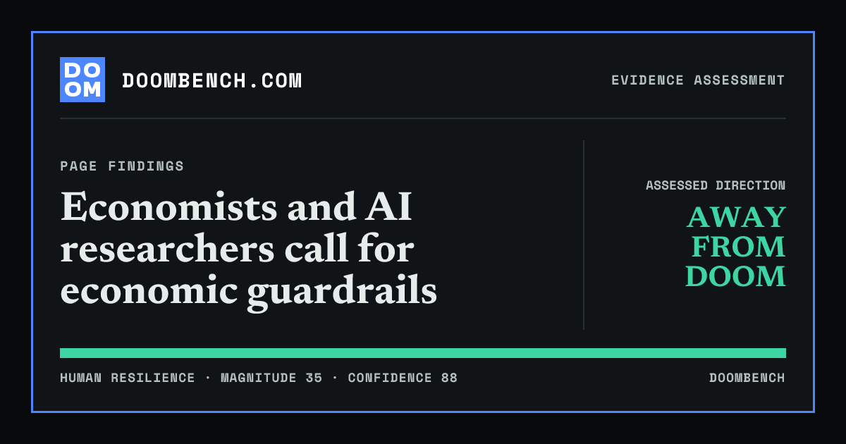 DoomBench social sharing card for Economists and AI researchers call for economic guardrails.