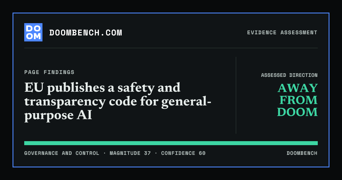 DoomBench social sharing card for EU publishes a safety and transparency code for general-purpose AI.