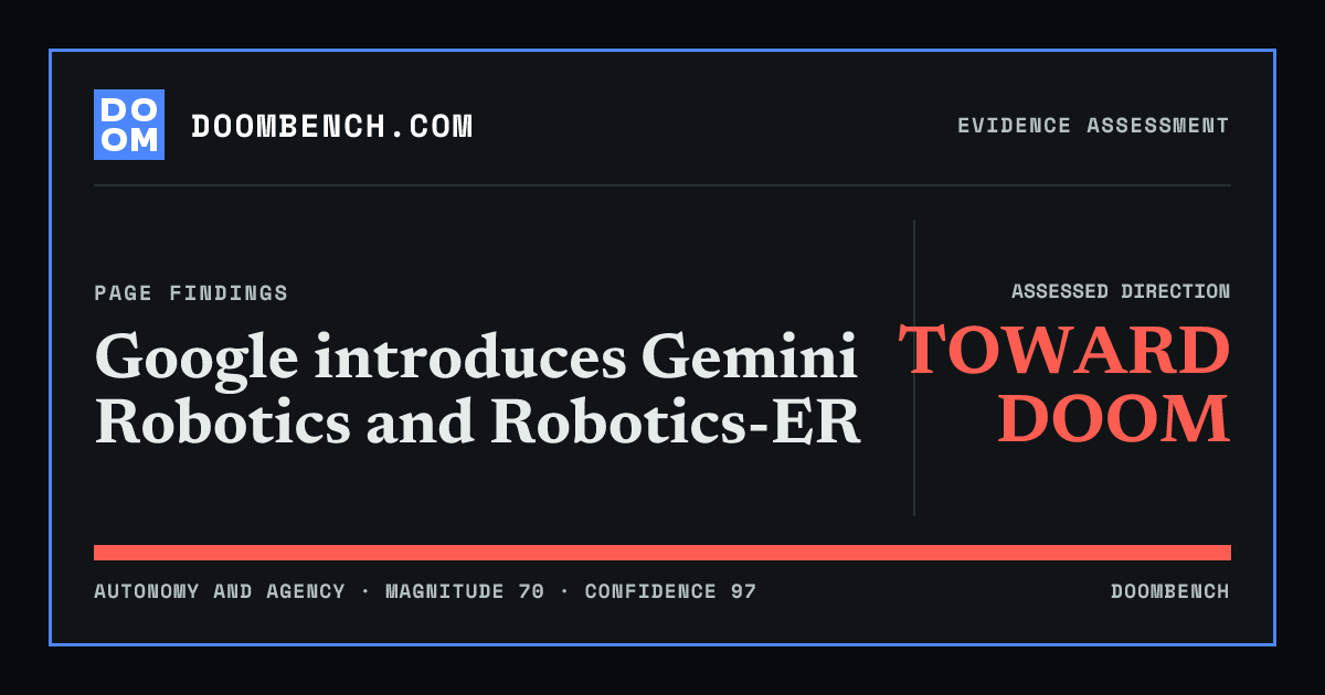DoomBench social sharing card for Google introduces Gemini Robotics and Robotics-ER.