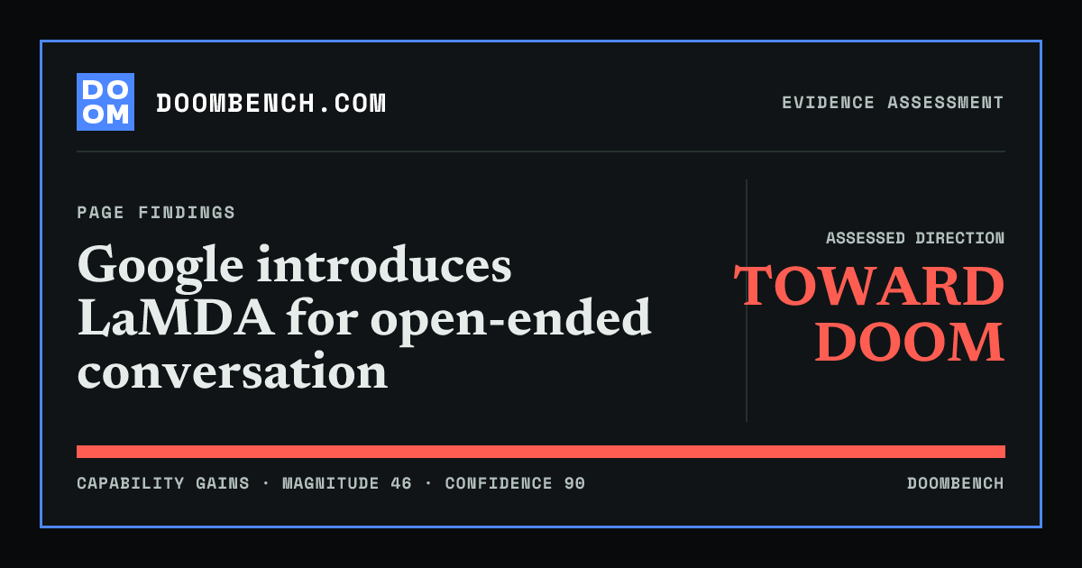 DoomBench social sharing card for Google introduces LaMDA for open-ended conversation.