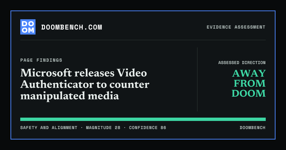 DoomBench social sharing card for Microsoft releases Video Authenticator to counter manipulated media.