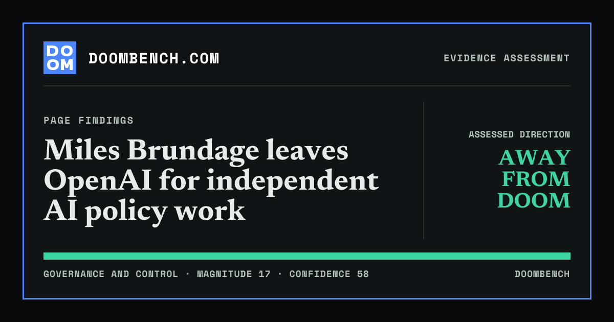 DoomBench social sharing card for Miles Brundage leaves OpenAI for independent AI policy work.