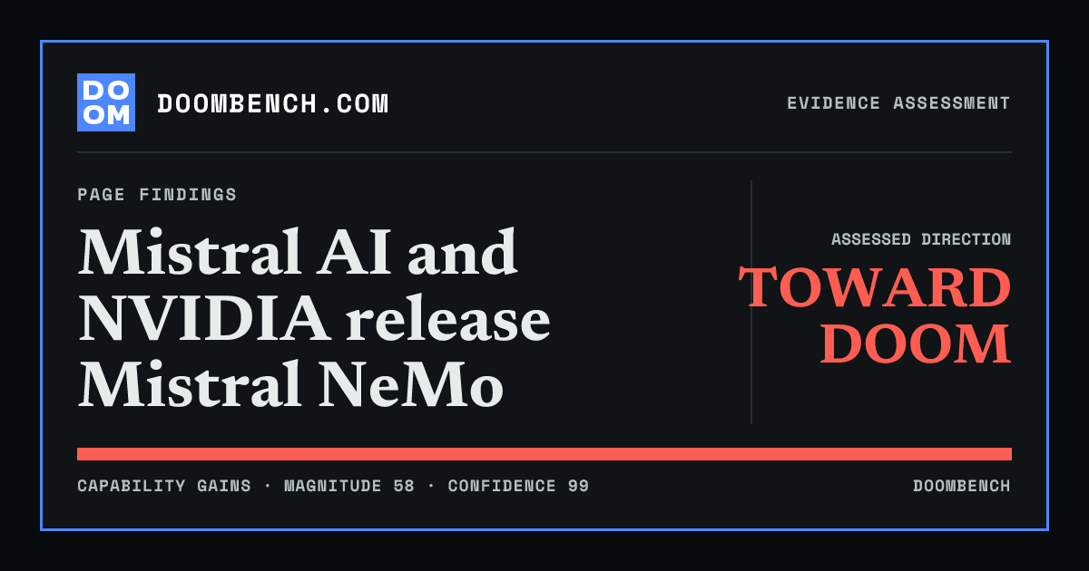 DoomBench social sharing card for Mistral AI and NVIDIA release Mistral NeMo.