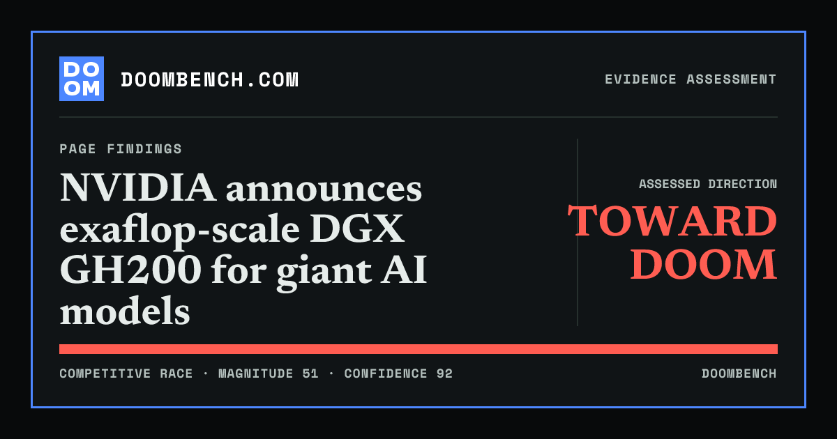 DoomBench social sharing card for NVIDIA announces exaflop-scale DGX GH200 for giant AI models.