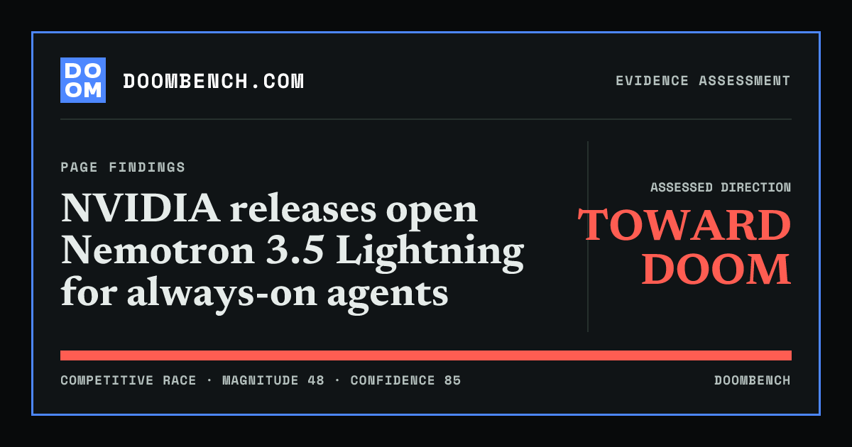 DoomBench social sharing card for NVIDIA releases open Nemotron 3.5 Lightning for always-on agents.