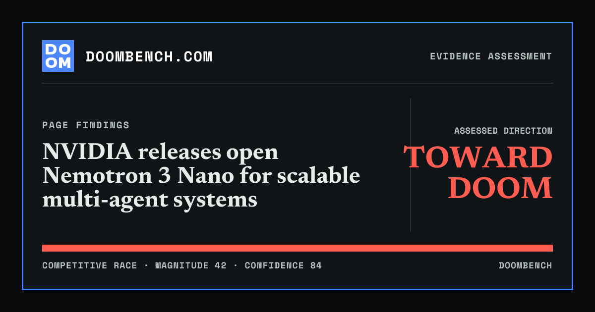 DoomBench social sharing card for NVIDIA releases open Nemotron 3 Nano for scalable multi-agent systems.
