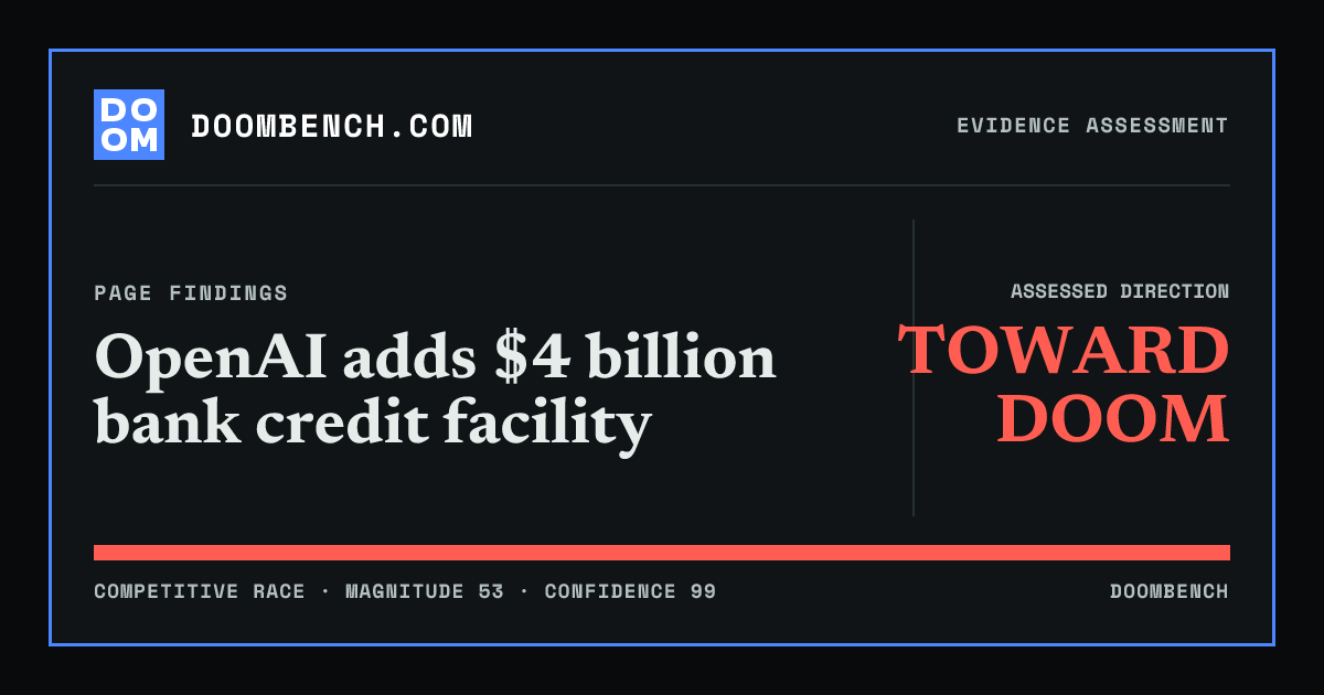 DoomBench social sharing card for OpenAI adds $4 billion bank credit facility.