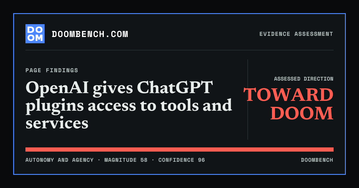 DoomBench social sharing card for OpenAI gives ChatGPT plugins access to tools and services.
