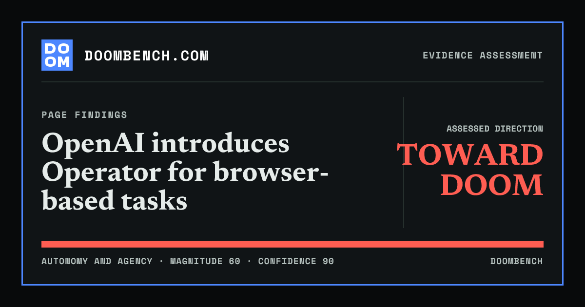 DoomBench social sharing card for OpenAI introduces Operator for browser-based tasks.