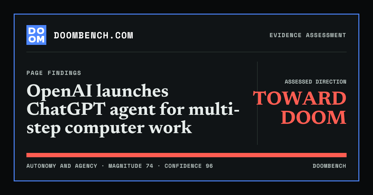 DoomBench social sharing card for OpenAI launches ChatGPT agent for multi-step computer work.