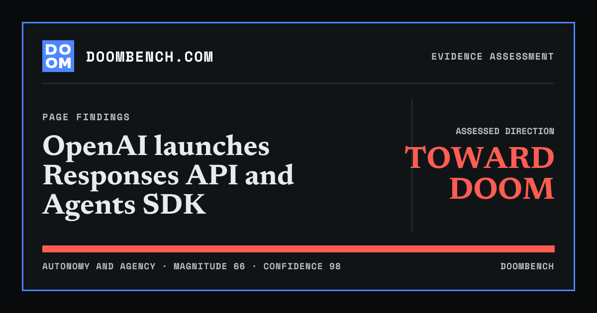 DoomBench social sharing card for OpenAI launches Responses API and Agents SDK.