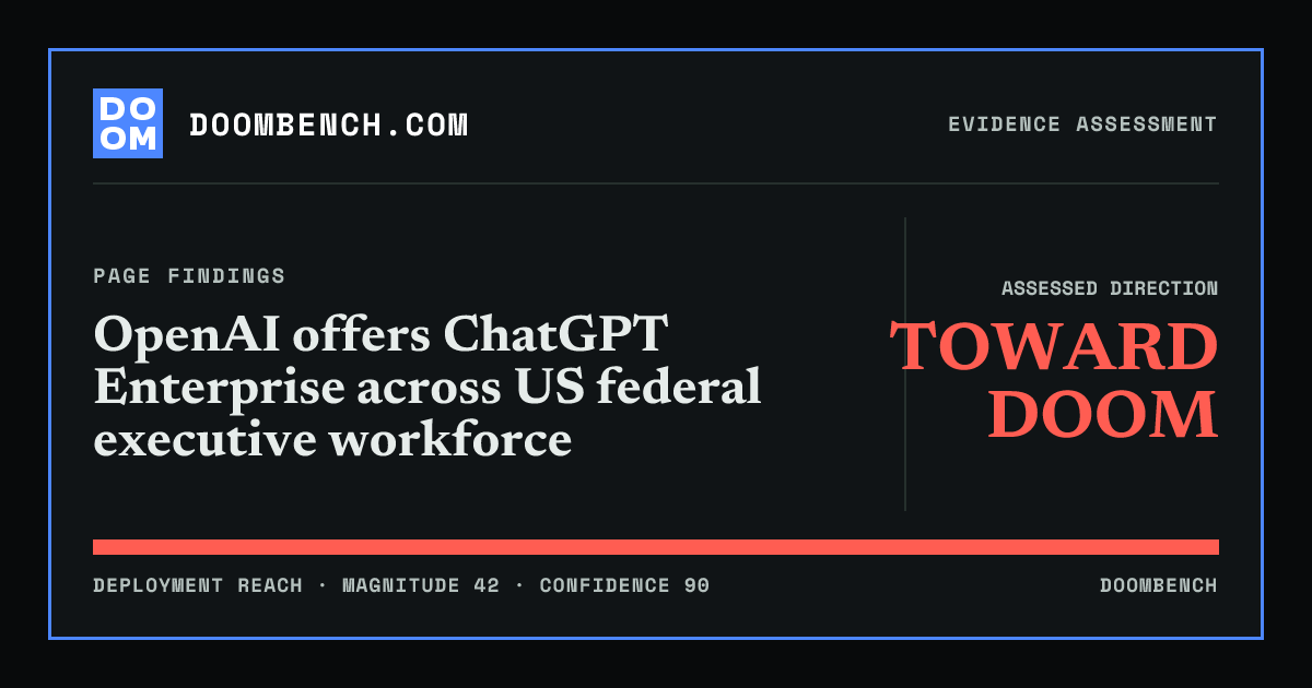 DoomBench social sharing card for OpenAI offers ChatGPT Enterprise across US federal executive workforce.