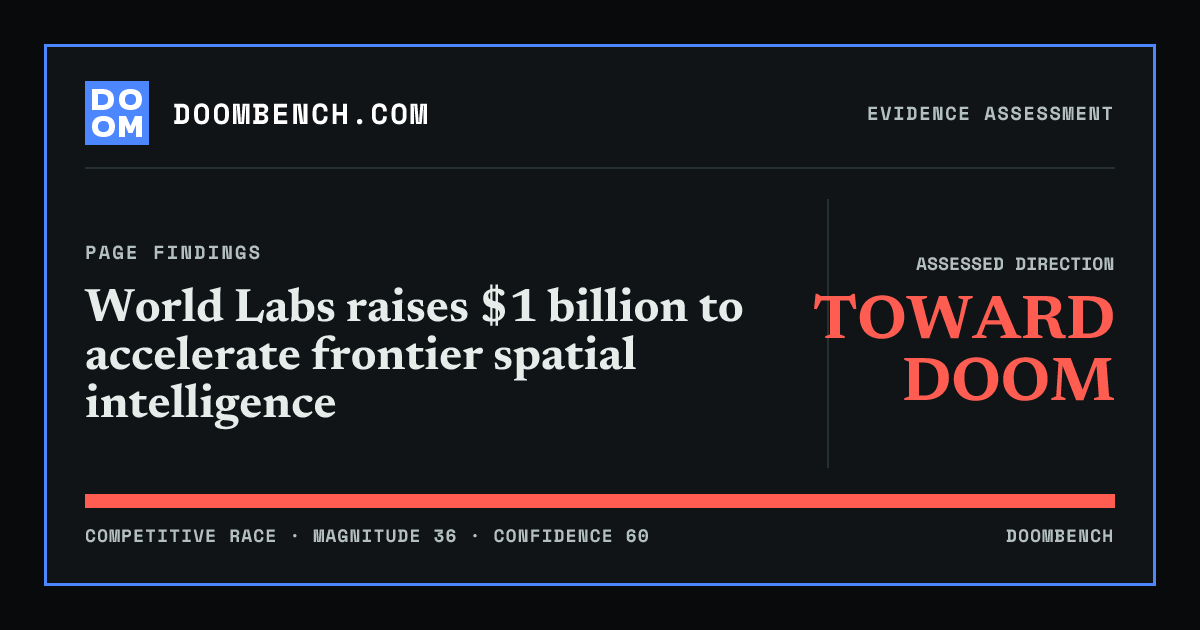 DoomBench social sharing card for World Labs raises $1 billion to accelerate frontier spatial intelligence.