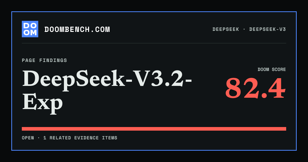 DoomBench social sharing card for DeepSeek-V3.2-Exp.