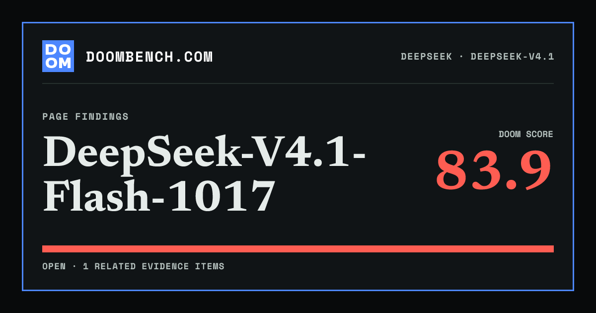 DoomBench social sharing card for DeepSeek-V4.1-Flash-1017.