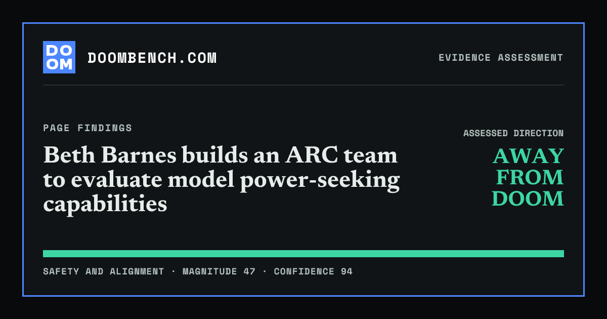 DoomBench social sharing card for Beth Barnes builds an ARC team to evaluate model power-seeking capabilities.