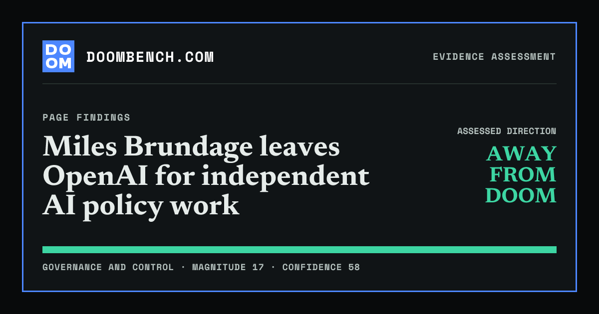 DoomBench social sharing card for Miles Brundage leaves OpenAI for independent AI policy work.
