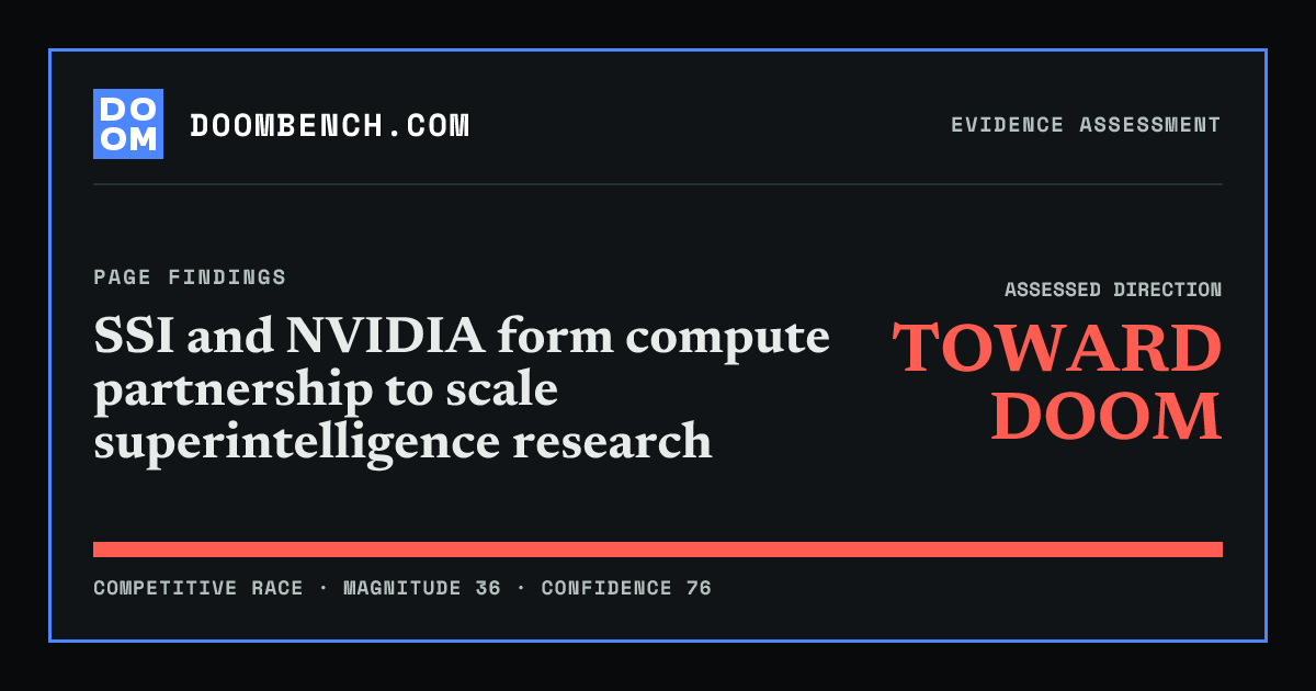 DoomBench social sharing card for SSI and NVIDIA form compute partnership to scale superintelligence research.